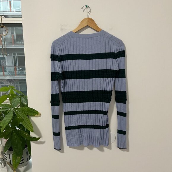 Proenza Schouler Two Toned Blue Ribbed Cardigan Sweater Size Large - Picture 6 of 6